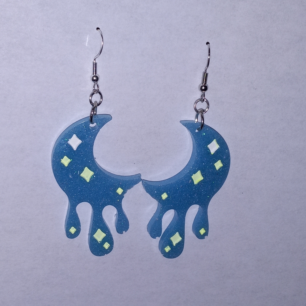 Trippy dripping moon earrings